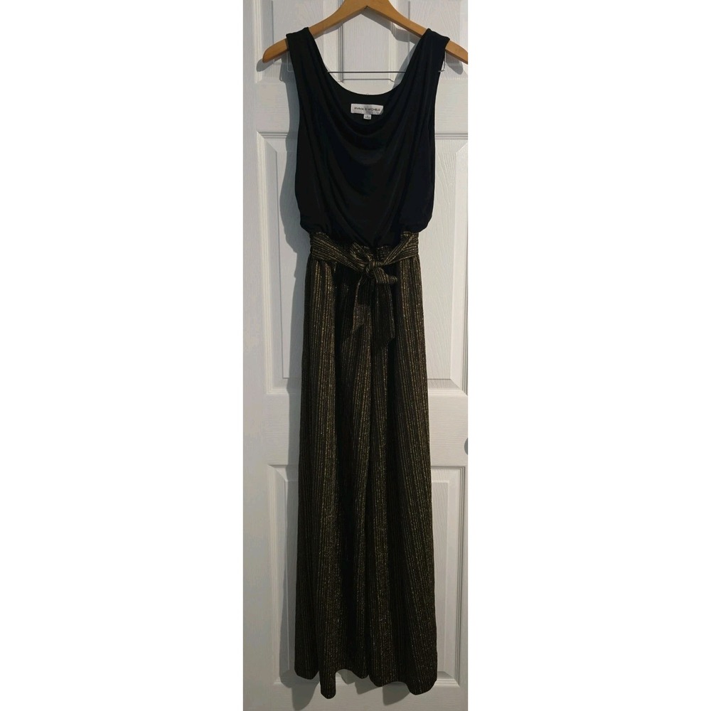Emma & Michele Black And Gold Sleeveless Jumpsuit Sz M Cowl- Neck Wide- Leg